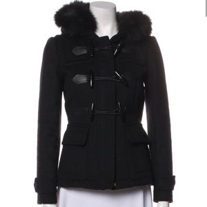 BURBERRY Blackwell Short Wool Coat with Fox Fur Trim Sz 2 NWT New $1,250